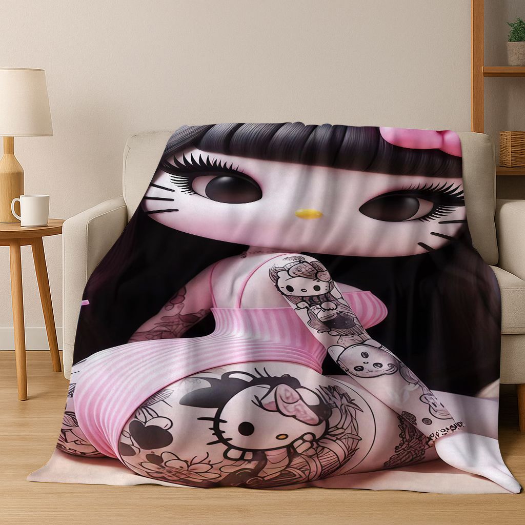 3D Sexy Hello Kitty Cat Girls Cartoon Flannel Blanket,Warm and Cozy Soft Throw Blanket for Home Bedroom Bed Sofa Picnic Cover