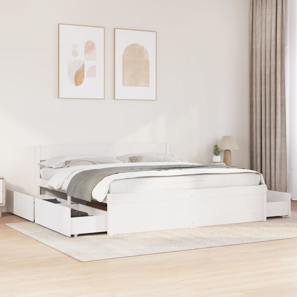 Vidaxl Bed Frame Without Mattress, White, 180X200 Cm, Solid Pine Wood