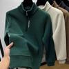 Gruba Ciepła Bluza Męska z Fleeceu, Półzamek Błyskawiczny, Haft z Literami, Stójka, Vintage Pulower, Luźny Sweter Sportowy Jogger