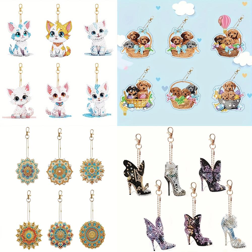 6Pcs/SetDIY Diamond Painting Keychain - Animal, Mandala Pattern, DIY Decoration, Diamond Kit Craft Supplies,