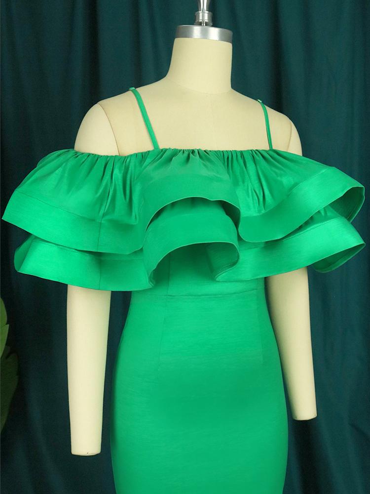 AOMEI Kvinner Festkjole Ruffles Bodycon Slire Spaghetti Strap Bursdag Cold Shoulder Even kjoler