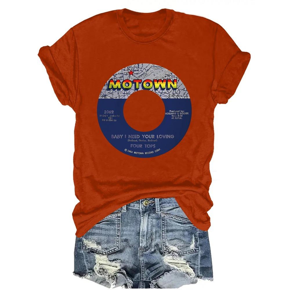 

Women Cotton Short Sleeves T-shirts Motown Baby I Need Your Loving Women s Tee Retro Vinyl Graphic Casual Black Top 3XL
