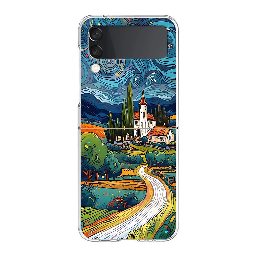 Phone Cover For Samsung Galaxy Z Flip 6 5 4 Case Transparent For Samsung Z Flip 3 Hard PC Foldable Shell Oil Painting Art Capas