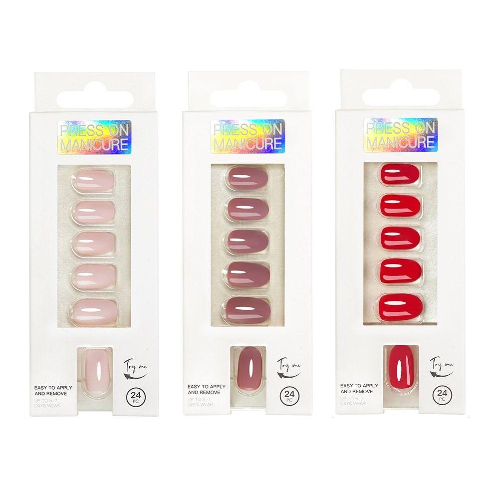 24pcs/Box Full Cover Fake Nails Round Head Nail Tips Women Press On Nails  Manicure Tool