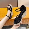 333-1 Slope Heel Super High Heels 10CM Waterproof Table Muffin Thick-soled Hemp Rope Woven Thin Belt Fish Mouth Sandals Women's Summer