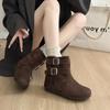 [Fanfna] Retro Suede Short Boots Women's 2025 Autumn New Round-head Martin Boots Low Tube Western Pile Boots