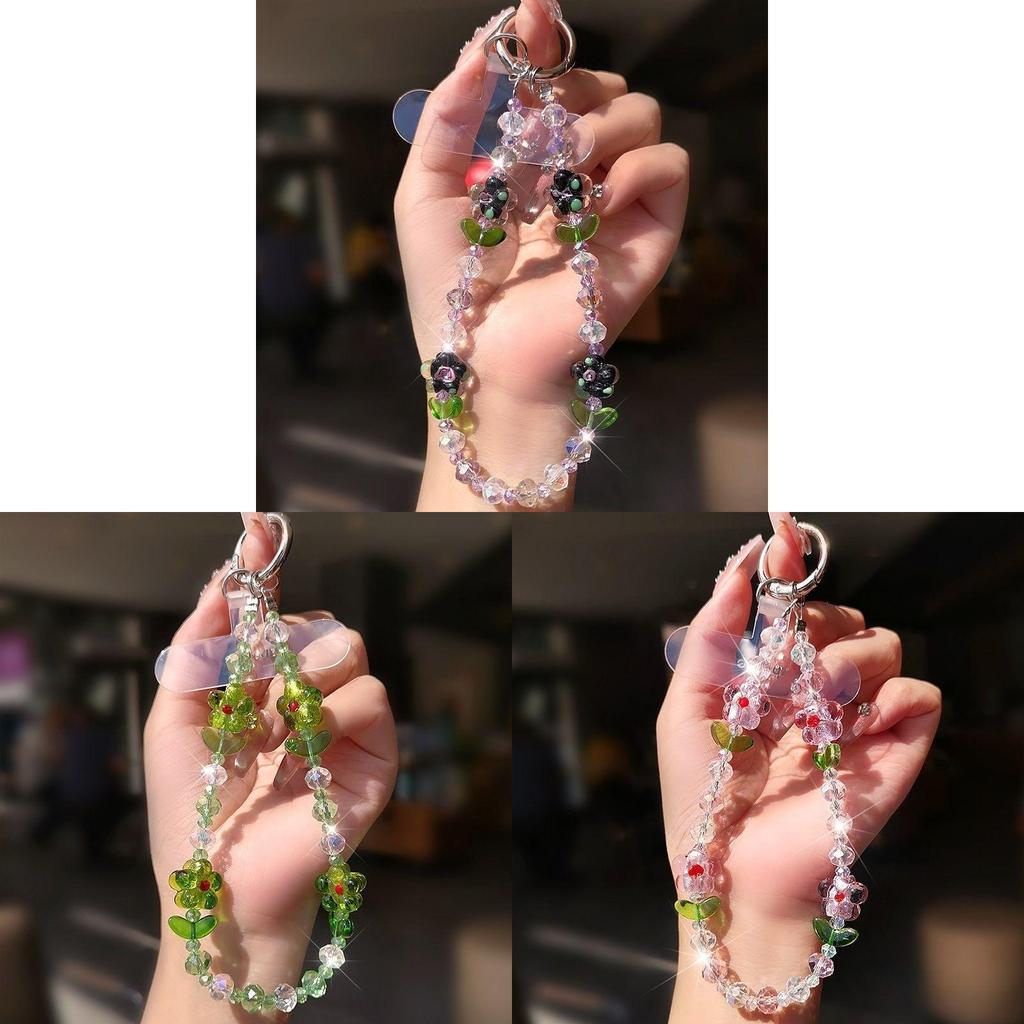 Fashion Flower Crystal Phone Chain With Pvc Cord For Both Genders