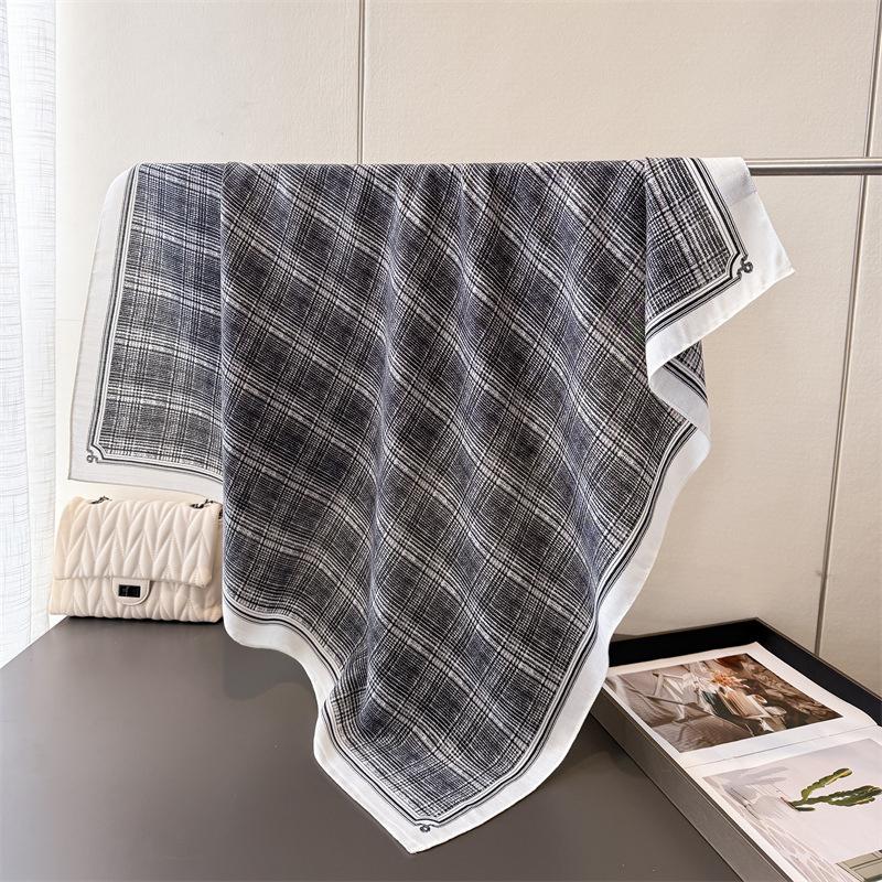

90*90Cm Square Scarf Cotton Linen Feeling Women Head Shawl Wraps Luxury Hairband Stripe Print Neck Scarves Hijab Bandana Pareo 90x90 cm