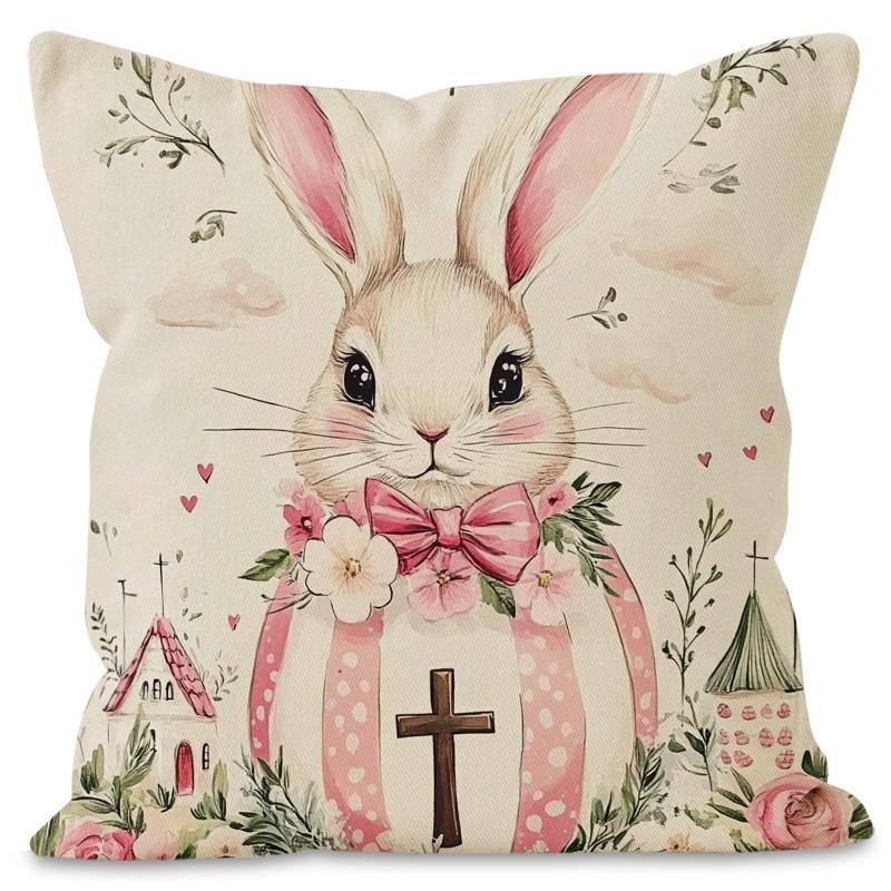 Easter Bunny Print Pattern Home Decor Pillowcase Bedroom Living Room Sofa Decoration Polyester Cushion Cover with Zipper