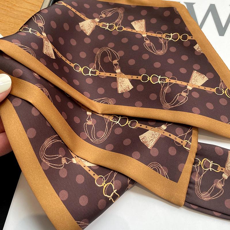 Luxury Spring Summer Ear Silk Scarf Women Striped Print Neckerchief Wrist Towel Korean Style Tie Bag Band Ladies Neck Scarf
