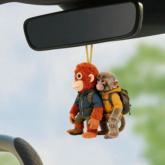 Monkey Hugging Plush Toy Keychain 2D Monkey Acrylic Keychain for Backpack Purse Car Keys Emotional Gift for Family Friends