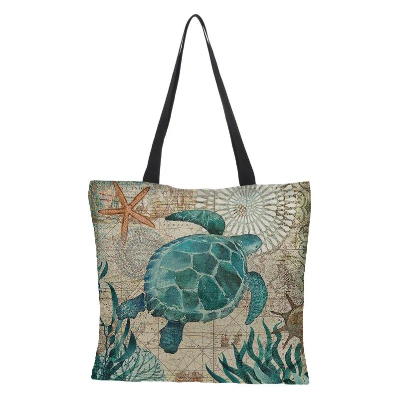 Women's Large Capacity Tote Large Capacity Shopping Bag Seahorse Whale Octopus Animal Shoulder Bag