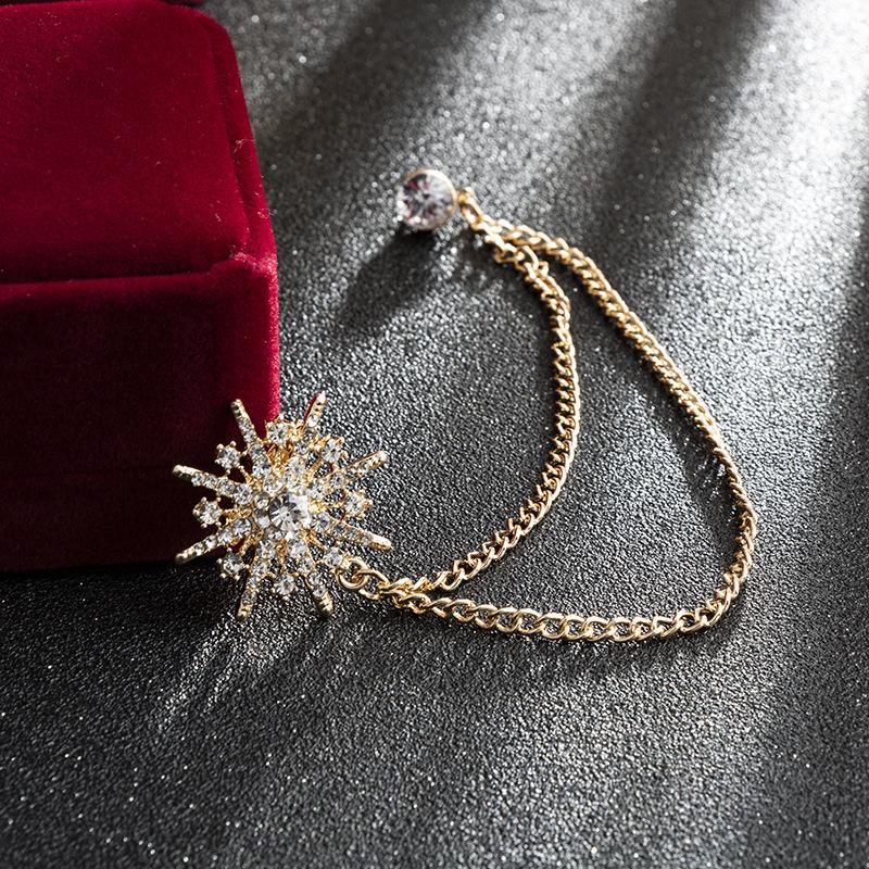 Crystal Rhinestone Star Brooch Lapel Pin Suit Shirt Badge Tassel Chain Corsage For Men Women Jewelry Clothing Accessories