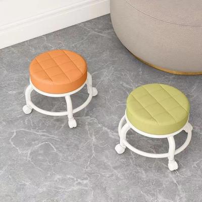 Low Height Rolling Stool with 360 Degrees Wheels Faux Leather Sponge Filled