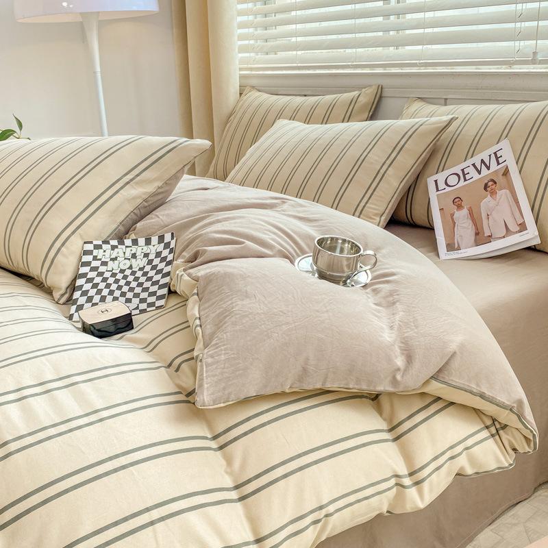 Class A Maternal And Infant Grade Small Fresh 100 Washed Cotton Four-Piece Set Student Dormitory 3Pcs Set Polished Cotton Full Quilt Cover Hat