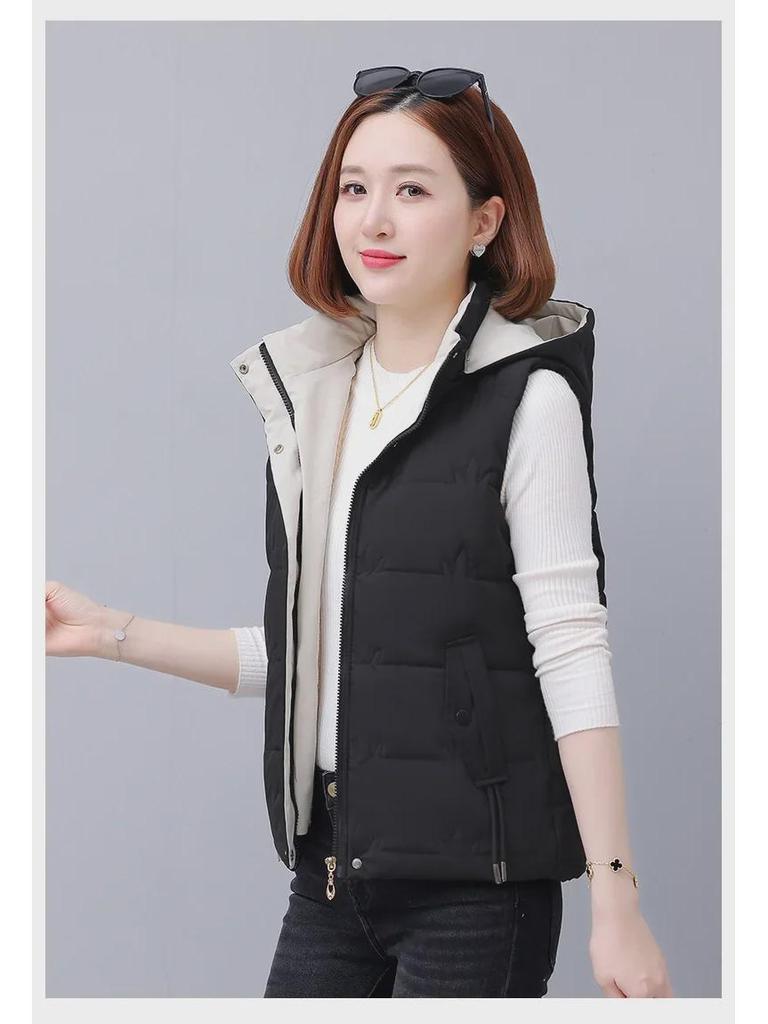 Dámská bavlněná vesta s fleecovou podšívkou, zateplená, krátkého střihu pro podzim/zimu 2024, ideální pro maminky středního věku a drobné postavy