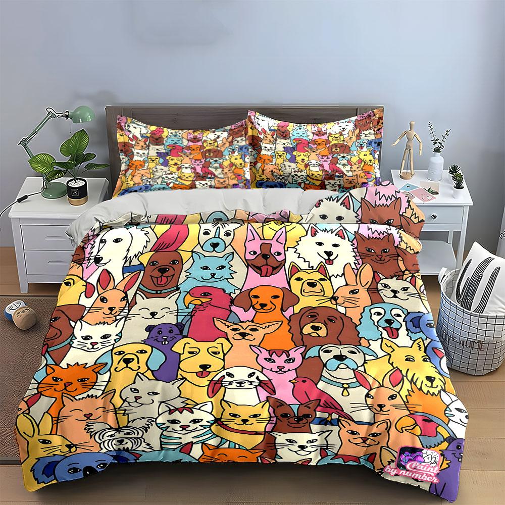 Cute Colorful Animal Pattern Bedding Duvet Cover Set (1*Duvet Cover 2*Pillowcases, without duvet insert)