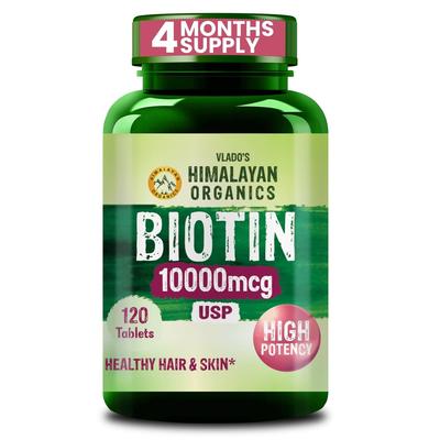 Vlados Biotin-Tabletten 10000 Mcg Haare Haut Nägel Unterstützung Nahrungsergänzungsmittel Tägliche Wellness-Tabletten 120 Stück