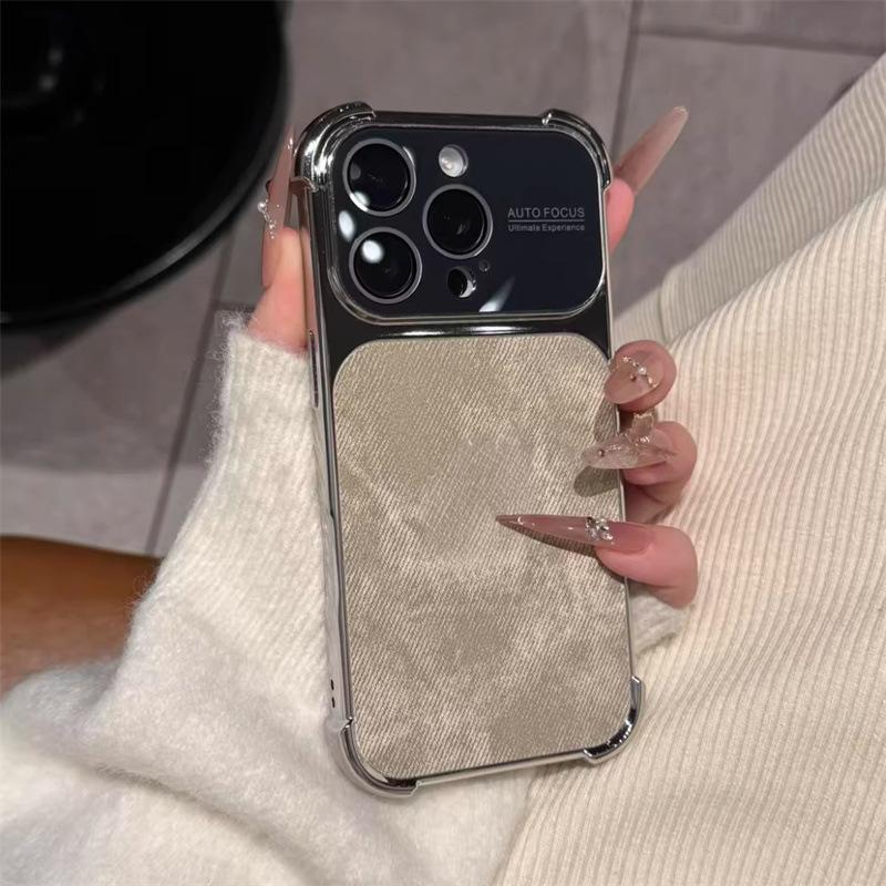 

iPhone 17 Pro Case with Large Window Design - Compatible with 14, 15, 16 Pro, Electroplated Denim Texture 17 Pro Max светло-серый