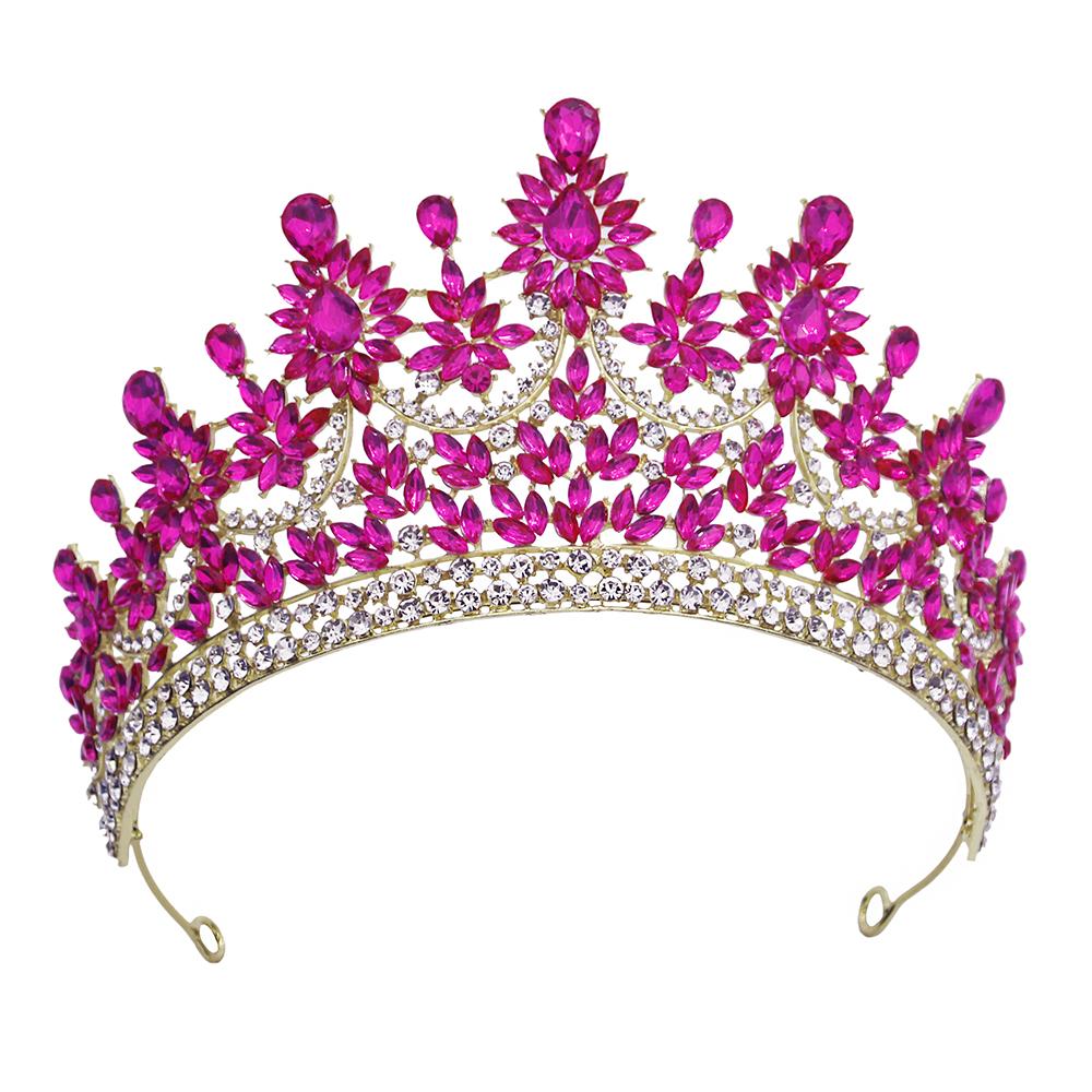 Luxury Rose Red Crystal Tiaras and Crowns for Bride Wedding Crown Headdress Princess Queen Birthday Prom Hair Jewelry Pageant