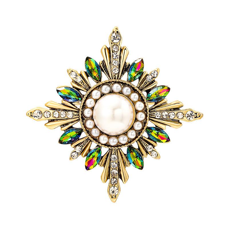 Classic Jewelry Large Crystal Brooch Party Accessories Fashion Pearl Stitch Cross Brooch Coat Brooch