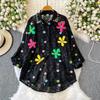 Premium Heavy Industry Diamond Sequined Flower Lapel Lantern Sleeve Shirt Women's Summer Sweet Age-reducing Loose Fringed Top