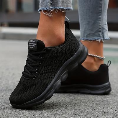 Women's Solid Color Casual Sneakers, Lace Up Platform Soft Sole Walking Shoes, Low-top Breathable Sporty Trainers