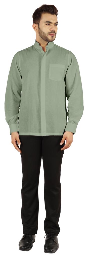 BestMan Pevná pánská košile s dlouhým rukávem pro přední čínský límec s dvojitým knoflíkem