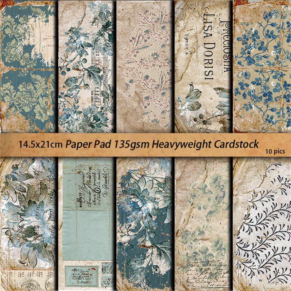 Blue Floral Retro Journal Collage Paper - 10 Sheets