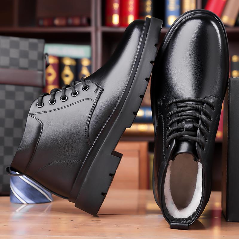 Fashion Hot Sale Handmade Mens Ankle Boots Outdoor Man Casual Leather Shoes Male Winter Plush Snow Boots Leisure Walk Motorcycle Boots