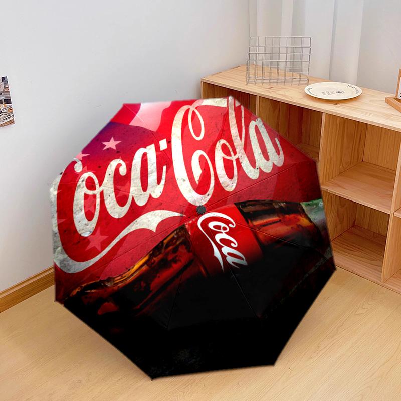 1PC Coca-cola American Flag Automatic Umbrella - Suitable Travel Outdoor Portable Umbrella Birthday Gift Daily Essentials