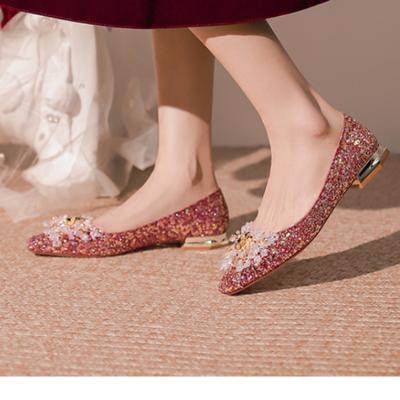 Mode 2024 neue Hochzeitsschuhe Golden Damen 2024 Neue Brautschuhe Französische Braut High Heels Belasten Ihre Füße nicht