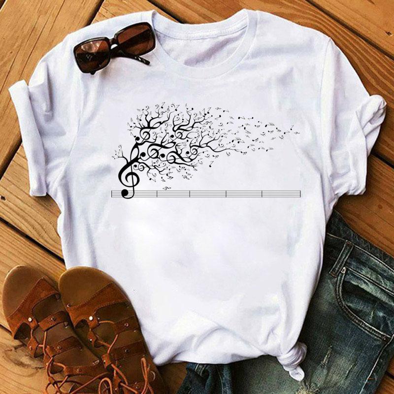 Music Note Heart Pinted T Shirt Fashion Women T Shirt 90S Girls Ladies Tops Cute Short Sleeve Tee Shirts Women T-Shirt Clothing