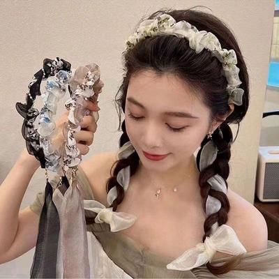 1 Stück mehrfarbiges florales Stirnband mit süßem Temperament, Stirnband mit integrierten geflochtenen Haaraccessoires