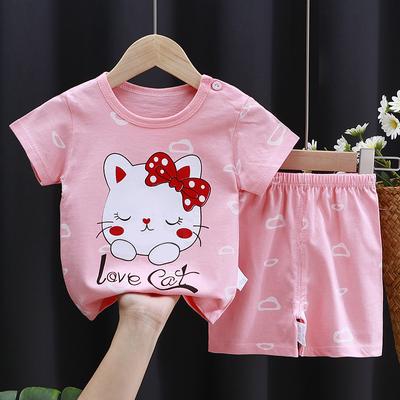 Set Children's Sweet Top Set Summer Short Sleeve T-Shirt and Shorts 2-Piece Set New Cute Cartoon Outfit