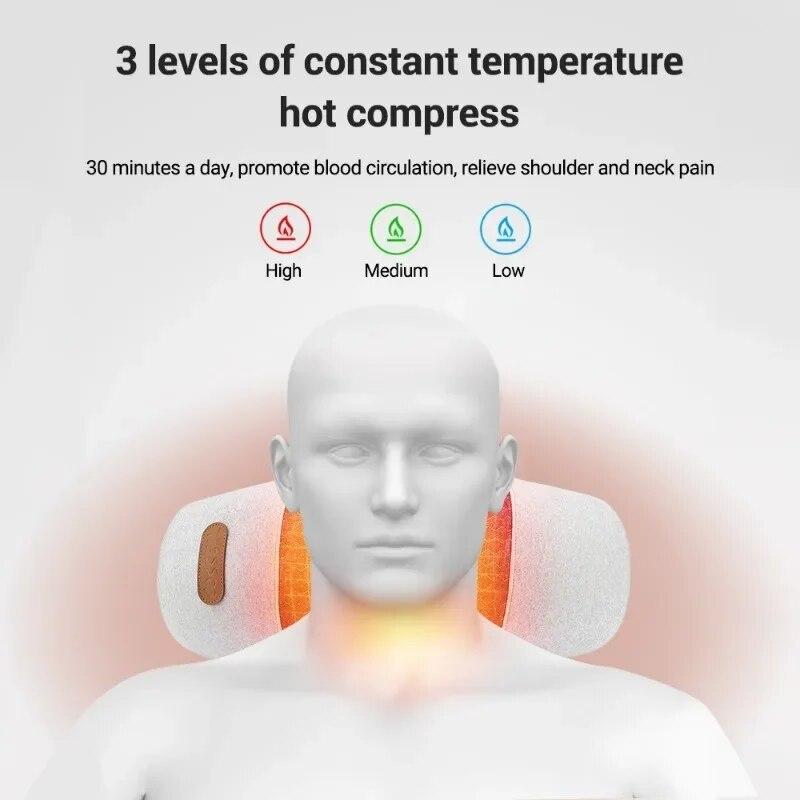 Electric Neck Massager Pillow with Vibration Heat Therapy Memory Foam for Pain Relief Cervical Spine Support Relax Sleep
