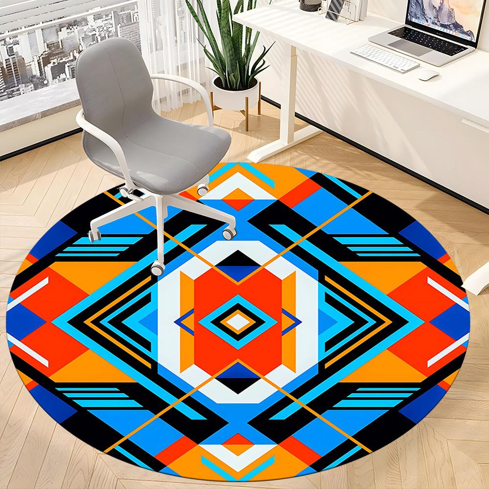 1pc Geometric Pattern Carpet, Round Non Slip Durable Large Size Office Carpet, Suitable for Office