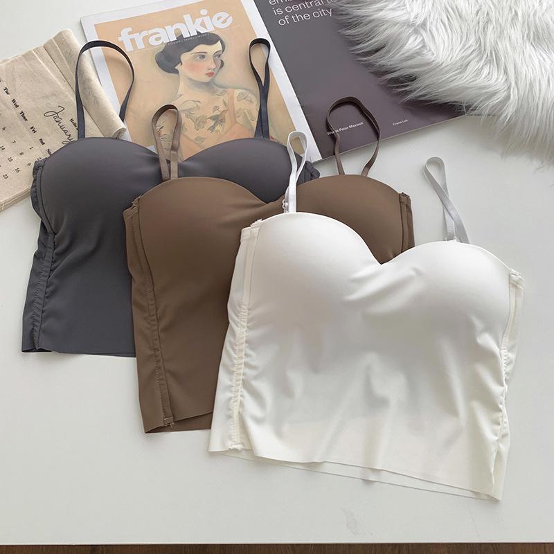 Sleek Ice Silk V-Neck Tank with Fixed Cups and Chest Pads, Inner Layer, and Short Bandeau