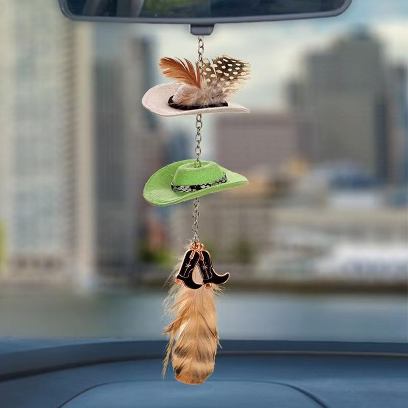 Cute Car Decoration Accessories Western Cowboy Hat Auto Rearview Mirror Pendant Decoration For Car Interior Products