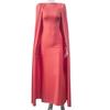 Elegant European Style Autumn/Winter Women's Evening Gown - Solid Color, Pleated, Round Neck, Waist-Cinched Skirt
