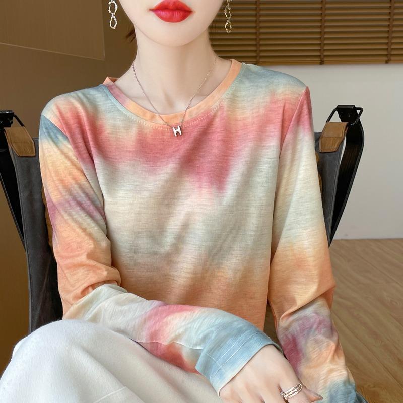 Spring And Autumn Long Sleeve Retro Printed T-Shirts Women Basic Casual Tops Female Cozy Loose Tees Harajuku T Shirt