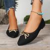 Fashion Women's Pointed Toe Shallow Suede Crystal Metal Bow Non-Slip Wear-Resistant Flats Fashion Soft Sole Single Shoes