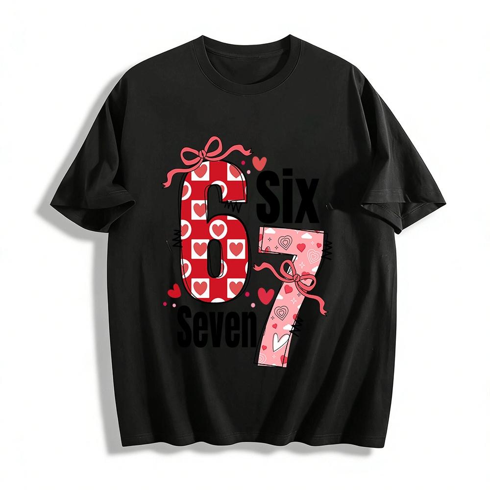 Heart Number 67 Print Kids Top Cute Bow Pattern Holiday Children s Wear Pure cotton T-shirt XXS
