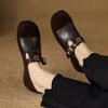 Fashion Women's Genuine  Mary Jane Flats, Contrast-Stitching Suede Cap Toe Gold Tone Buckle Ankle T-Strap Low Heel Hot Sale 2025