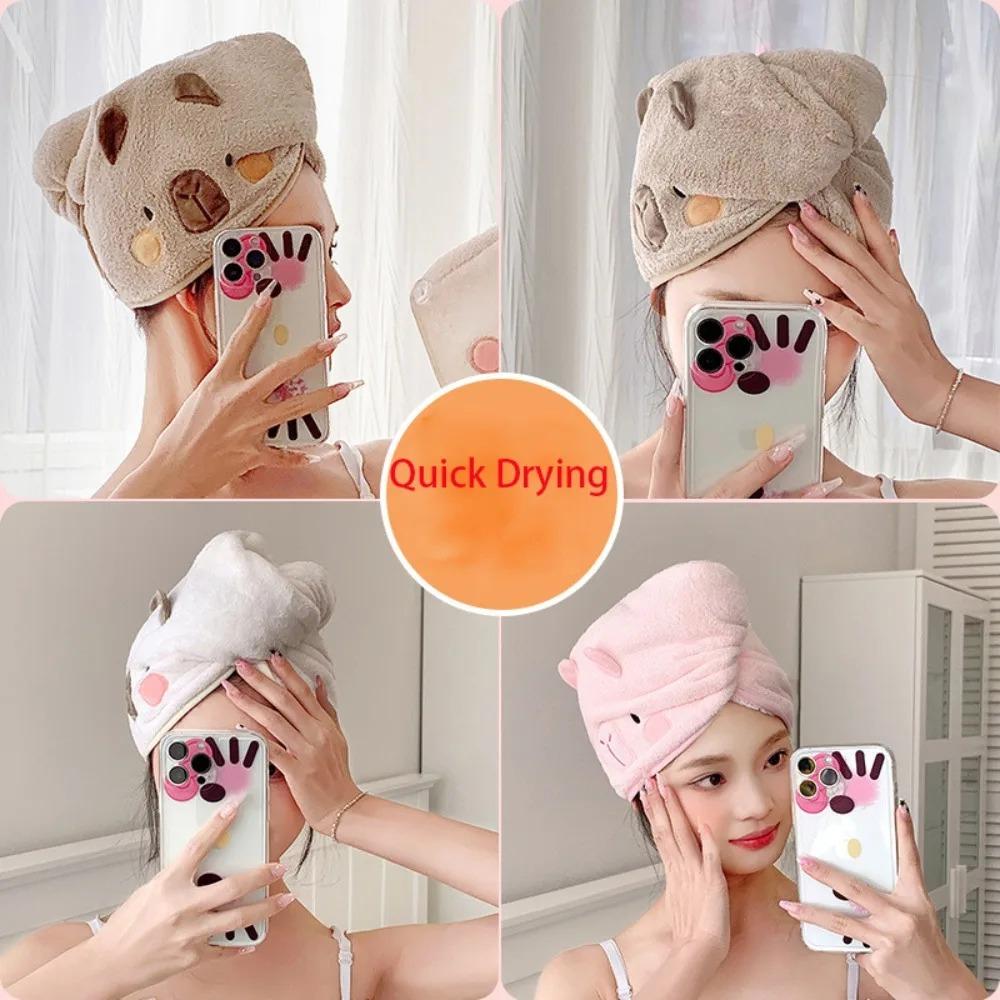 Quick Drying Capybara Towel Combed Cotton Shower Cap Gift Coral Velvet Bathing Cap  Pool