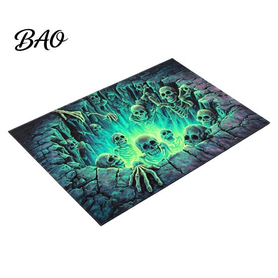 3D Optical Illusion Rug Skeleton Halloween Rug, Spooky Entrance Depth Soft Crystal Velvet Carpet Pattern Non-Slip Floor Mat for Living Room