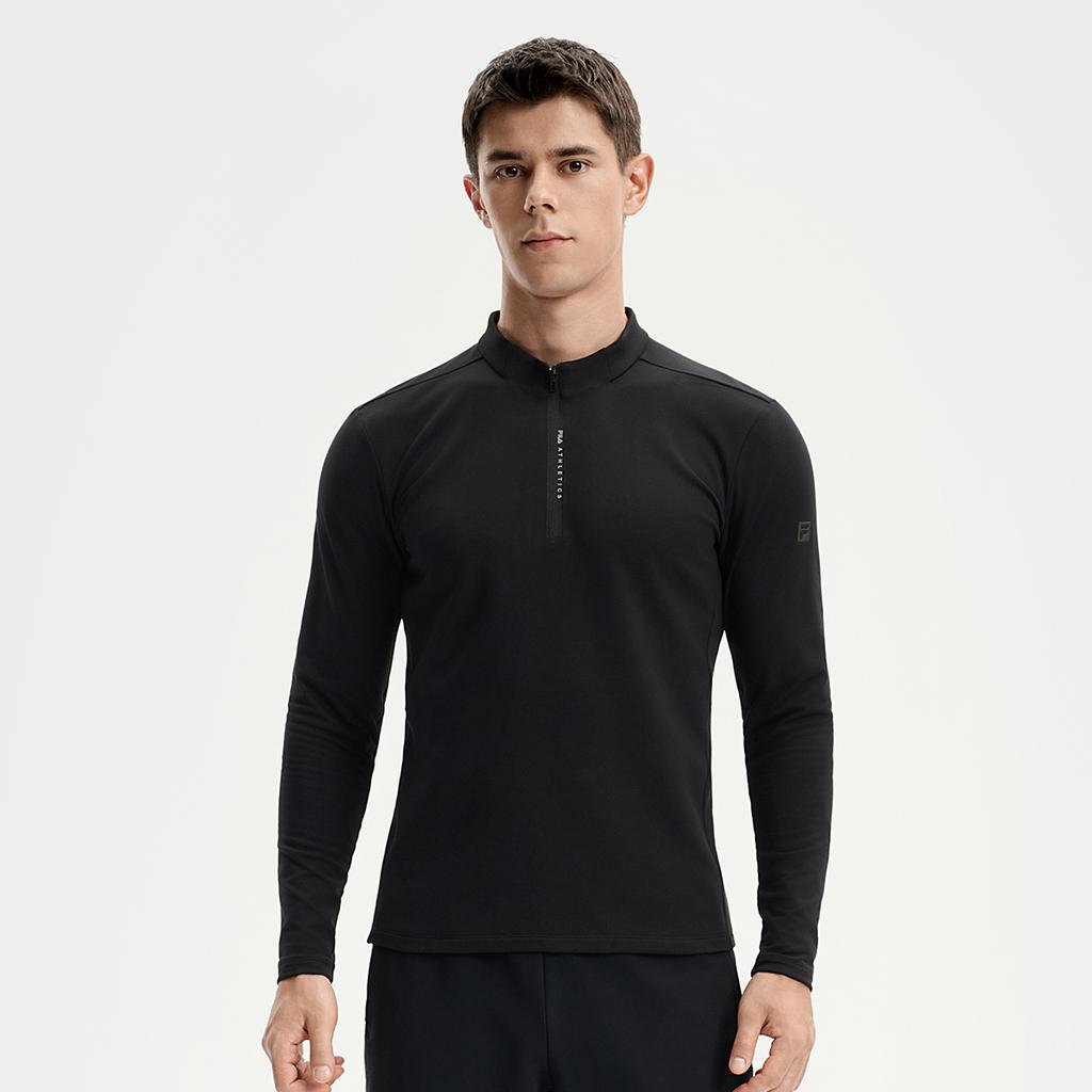 Fila Fitness Simple Fashion Sports Casual Versatile Knitted Long Sleeve T-Shirt Men Tops Deep-Black A11M541203FBK