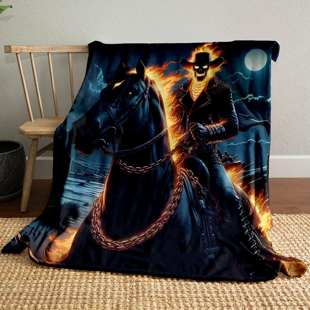 Fiery Skeleton Rider At Night Print Blanket Soft and Cozy Perfect for the Living Room Bed Sofa or a Nap,gift