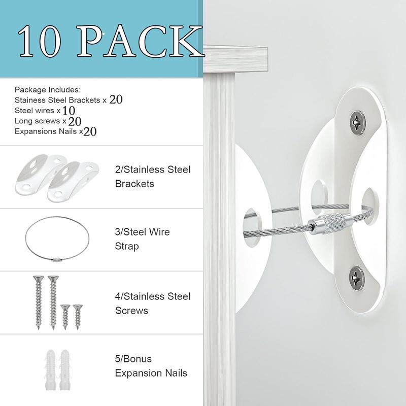 Lot De 8 Ancrage De Sécurité De Meuble, Ancrages Muraux Autocollants Pour Meubles, Anti