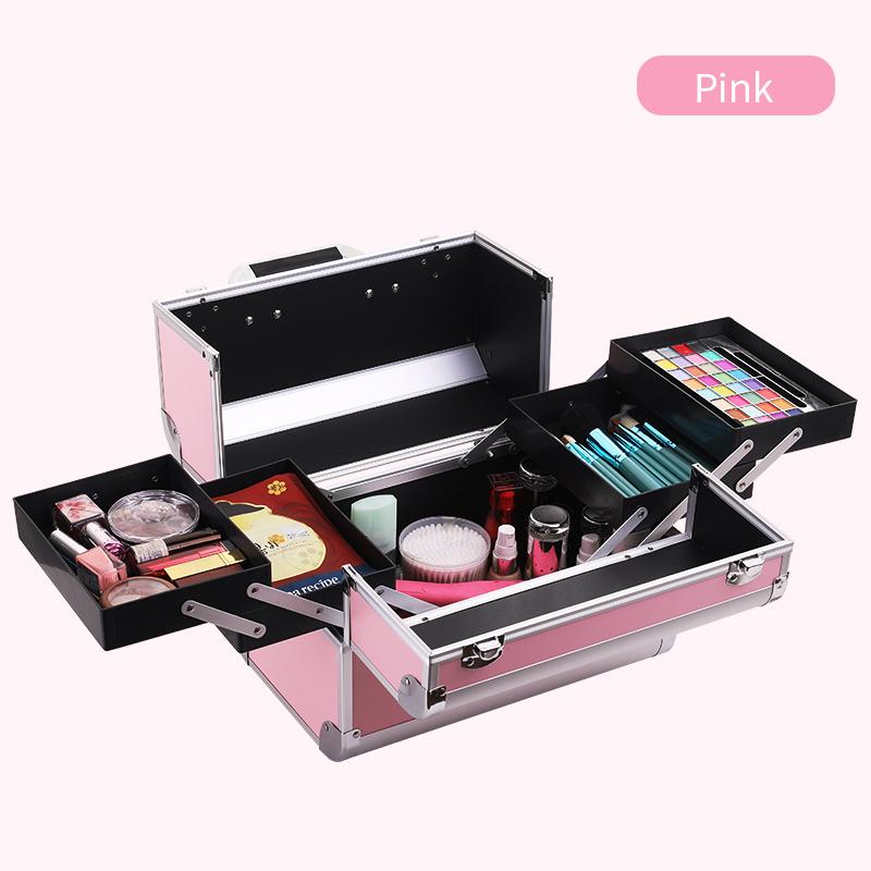 Portable Makeup Case Organizer Cosmetic Box Travel Makeup Storage Case with 4 Trays Lock for Craft Makeup Box